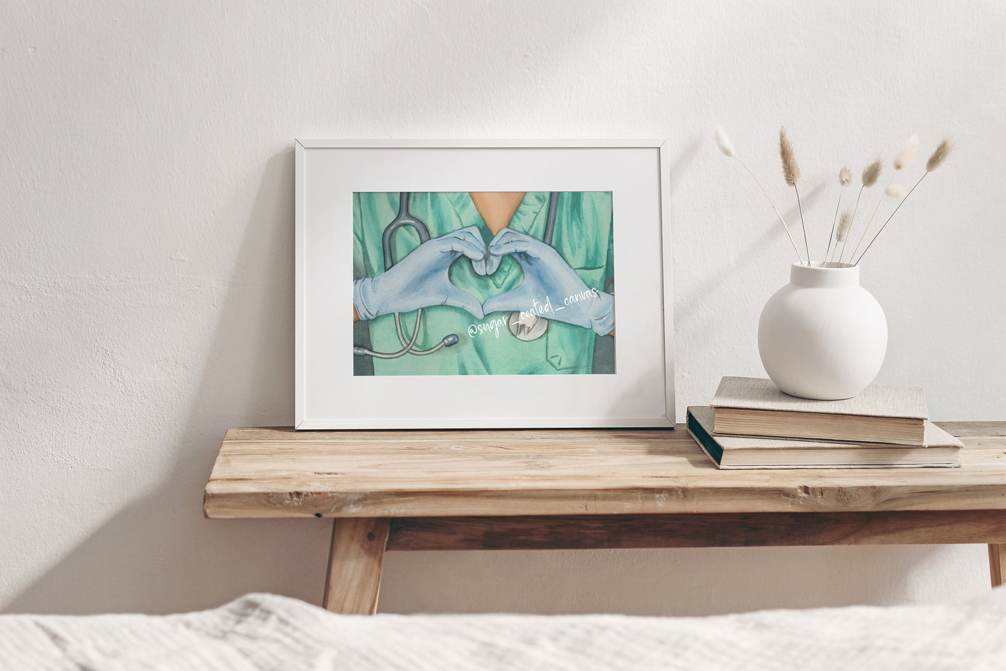 Nurse Heart Hands Watercolor Print