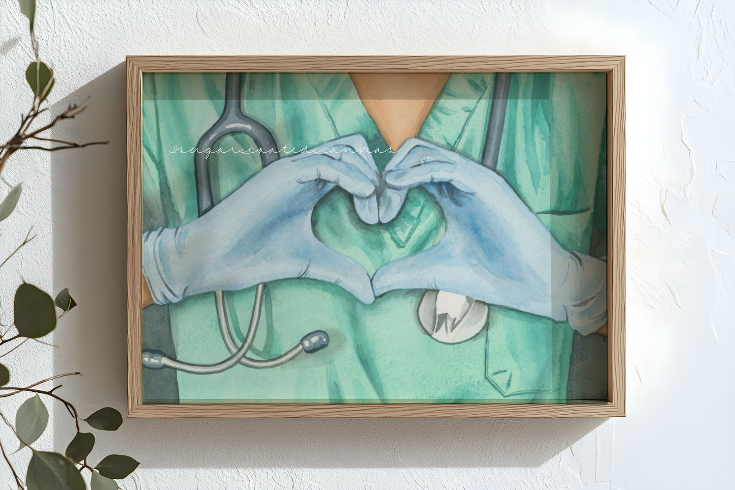 Nurse Heart Hands Watercolor Print