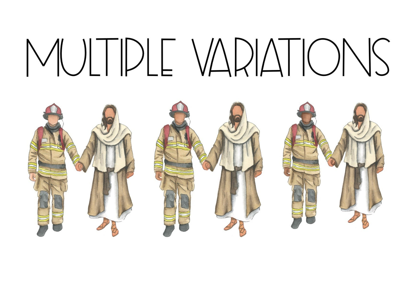 Firefighter Walking with Jesus Christ Watercolor Print