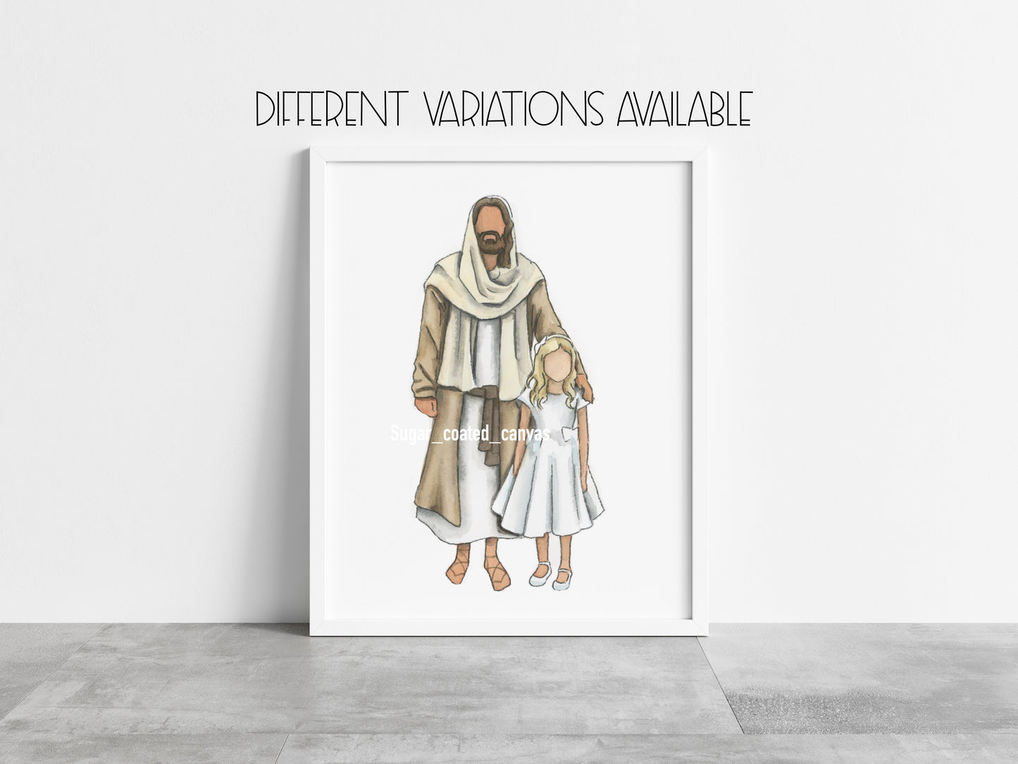 Baptism Girl with Jesus Christ Watercolor Print