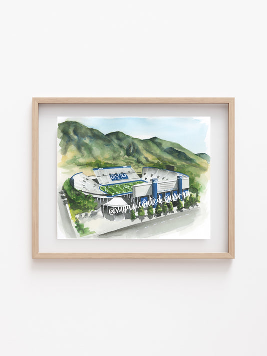 Blue Football Stadium BYU Watercolor Print