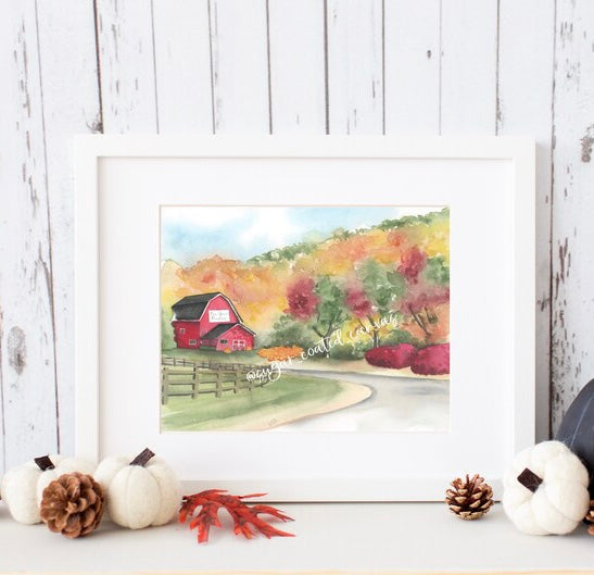 Fall Landscape Watercolor Print