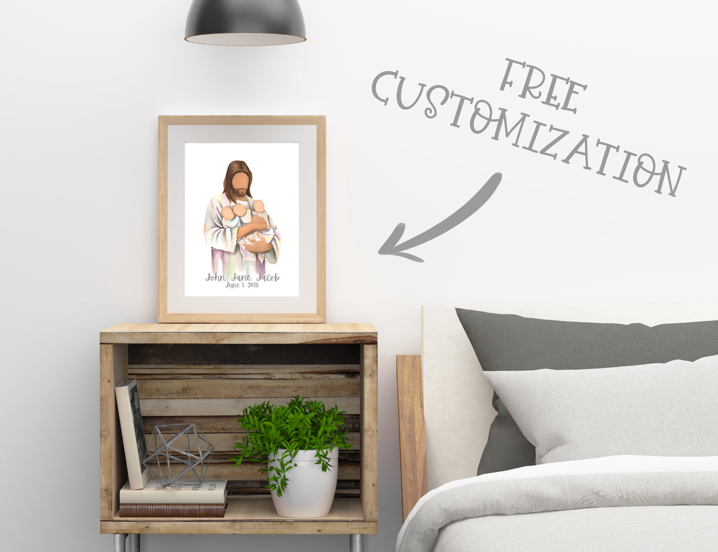 Jesus holding Three Babies Watercolor Print