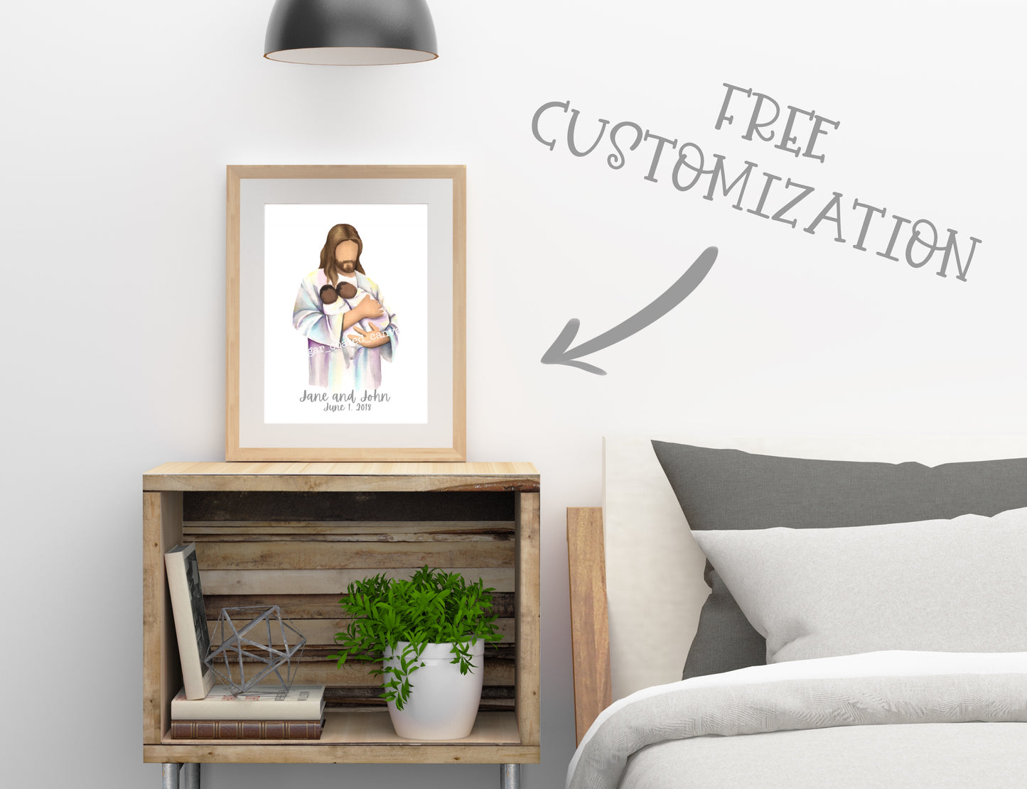 Jesus holding Two Babies Watercolor Print