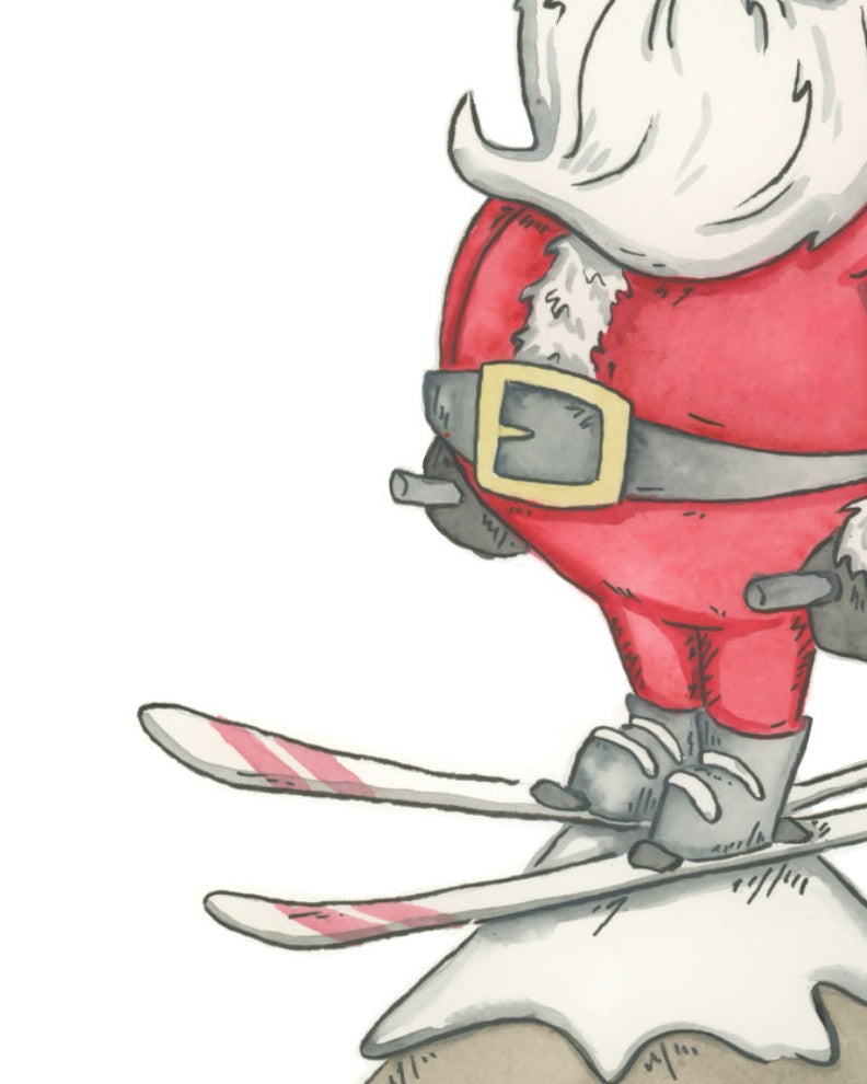 Ski Santa Watercolor Print