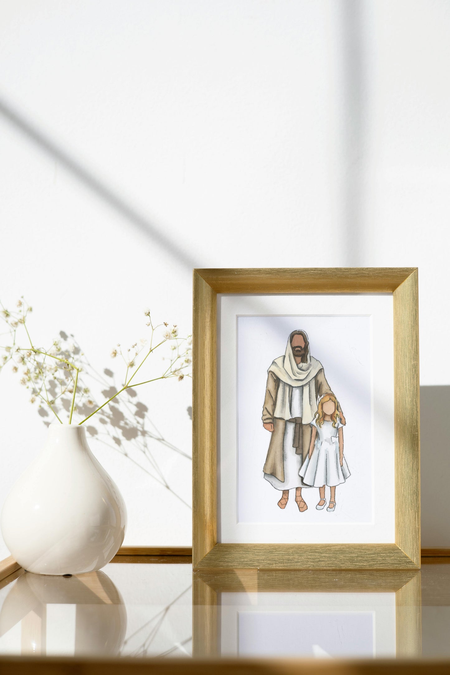 Baptism Girl with Jesus Christ Watercolor Print