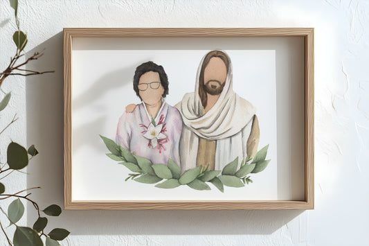 Custom Faceless Watercolor Portrait with Christ
