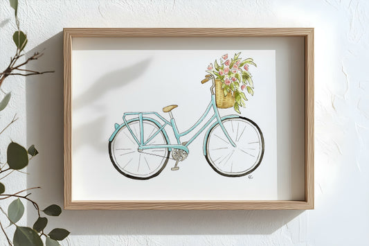 Blue Bike Watercolor Print