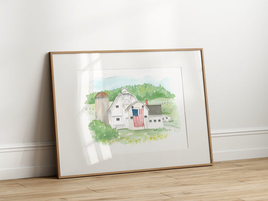 USA Barn Watercolor Print
