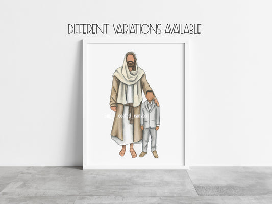 Baptism Boy with Jesus Christ Watercolor Print