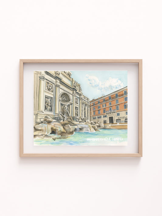 Trevi Fountain Rome Watercolor Painting