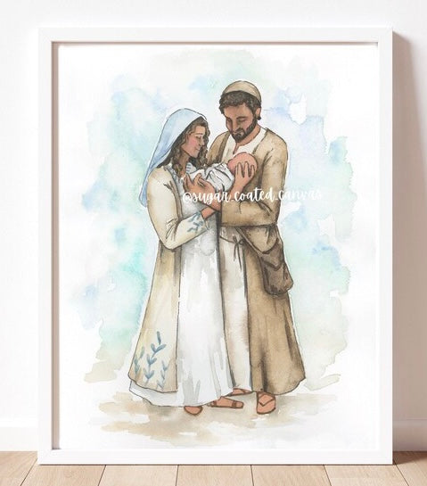 Mary and Joseph Watercolor Print