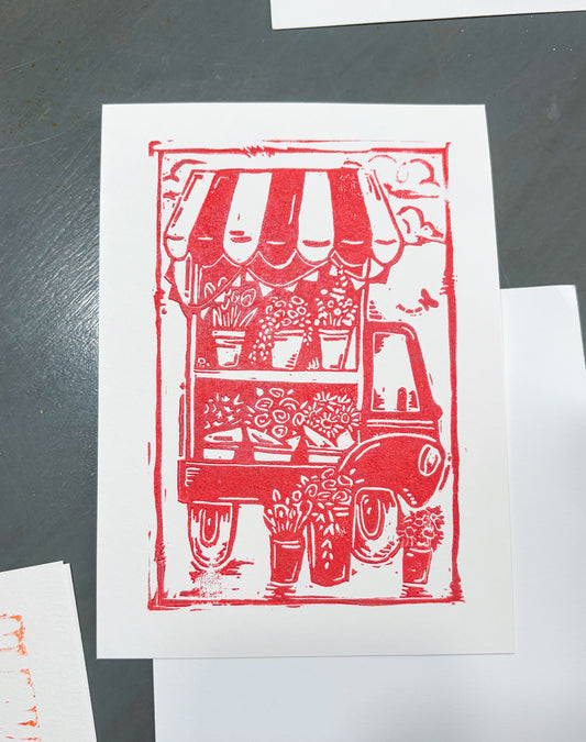 Cut Flower Truck Lino Print