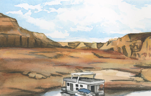Lake Powell Houseboat Watercolor Print