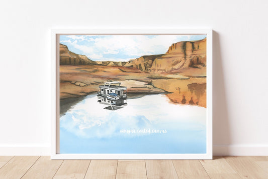 Lake Powell Houseboat Watercolor Print