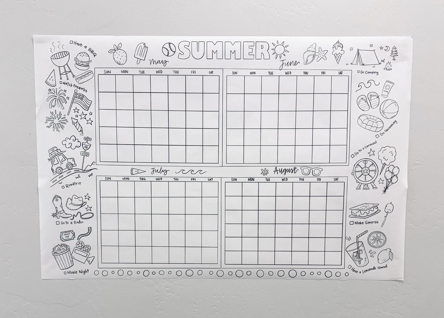 Printable Summer Calender and Checklist