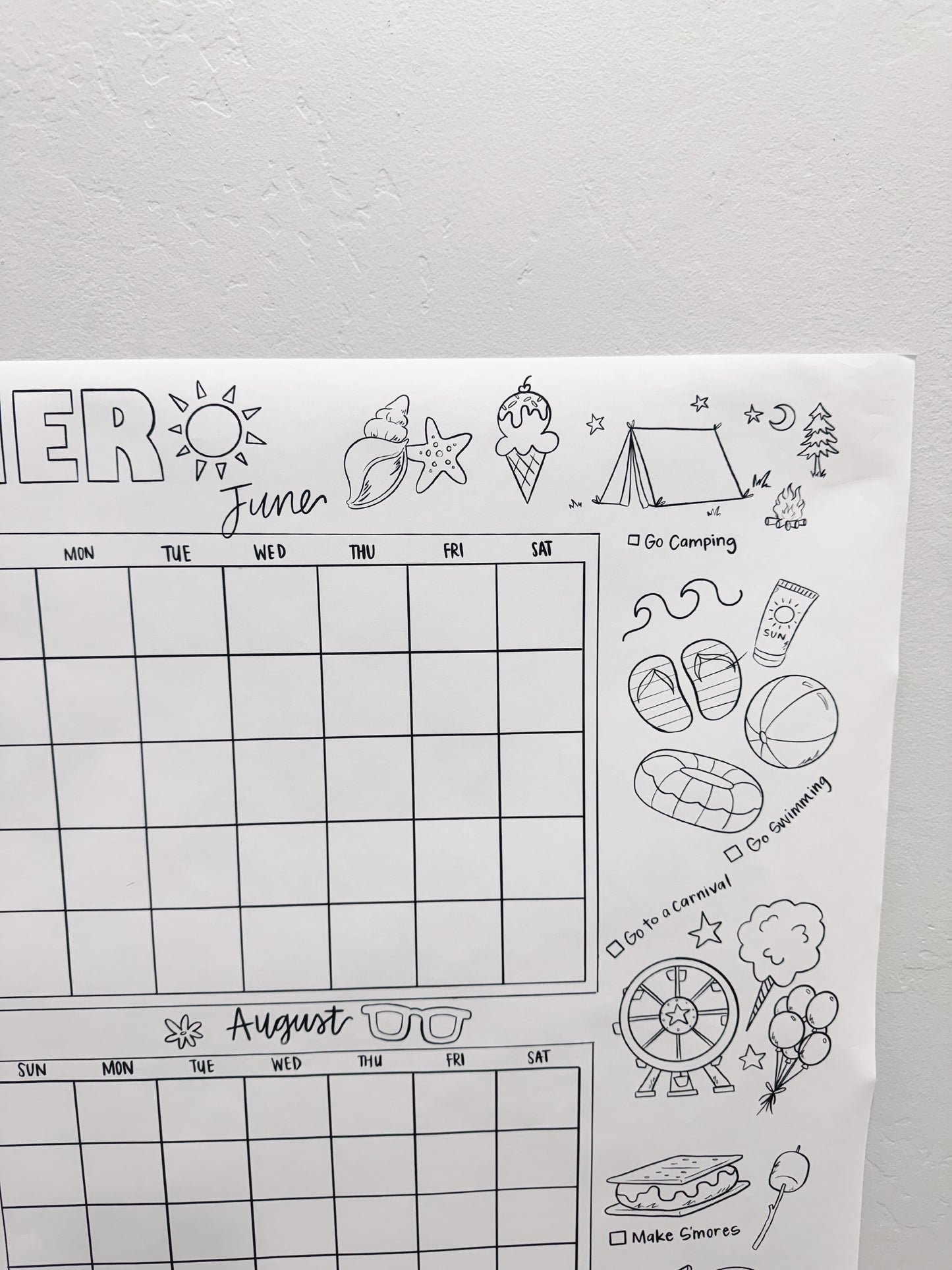 Printable Summer Calender and Checklist