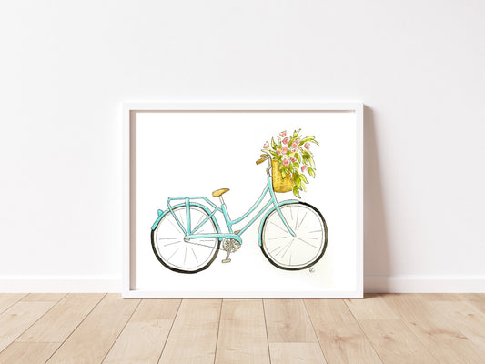 Blue Bike Watercolor Print