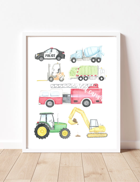 Vehicles Little Boys Room Watercolor Print