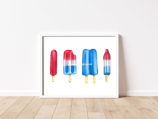 USA Popsicles Watercolor Print