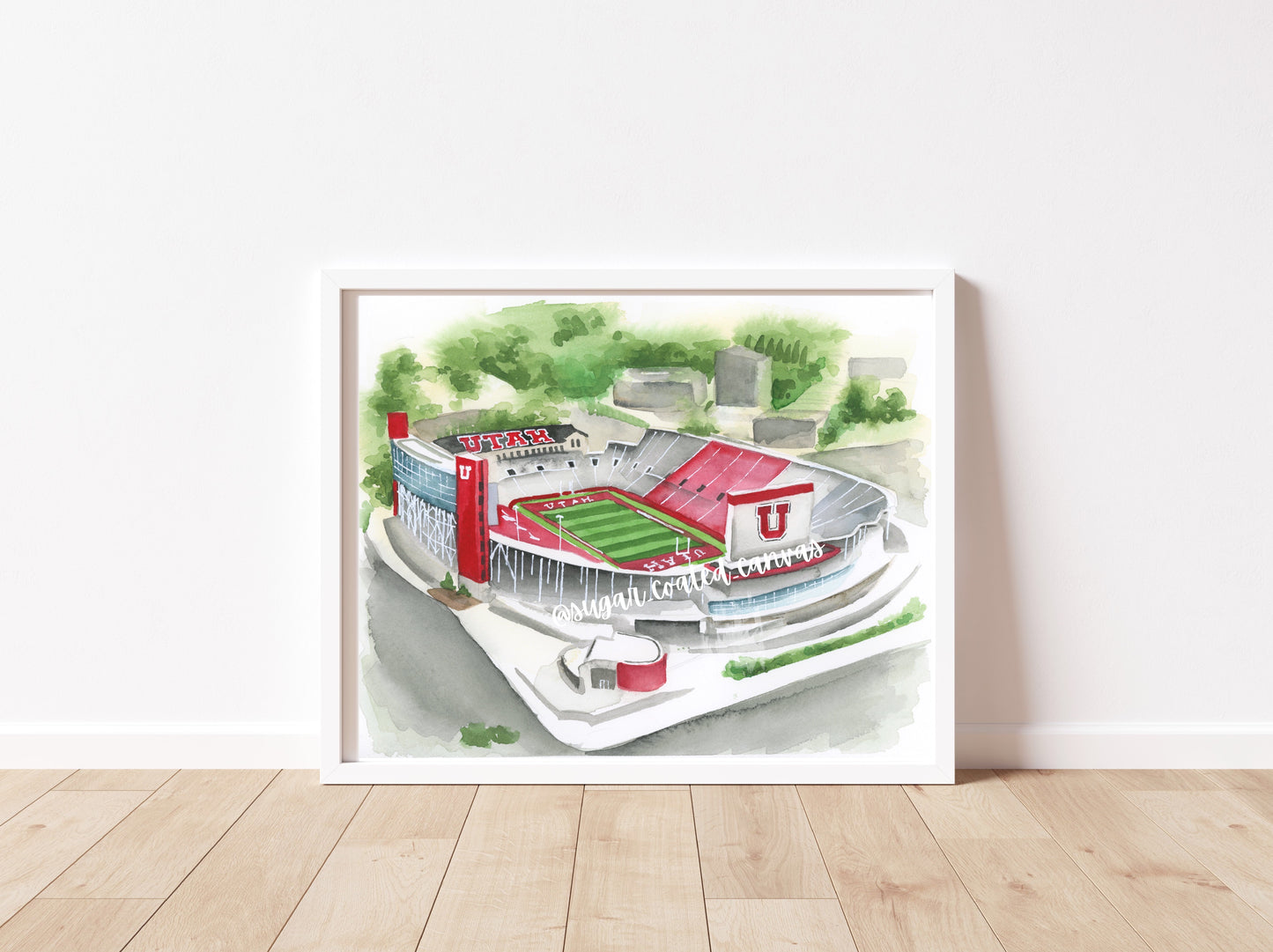 Red Football Stadium Utah Watercolor Print