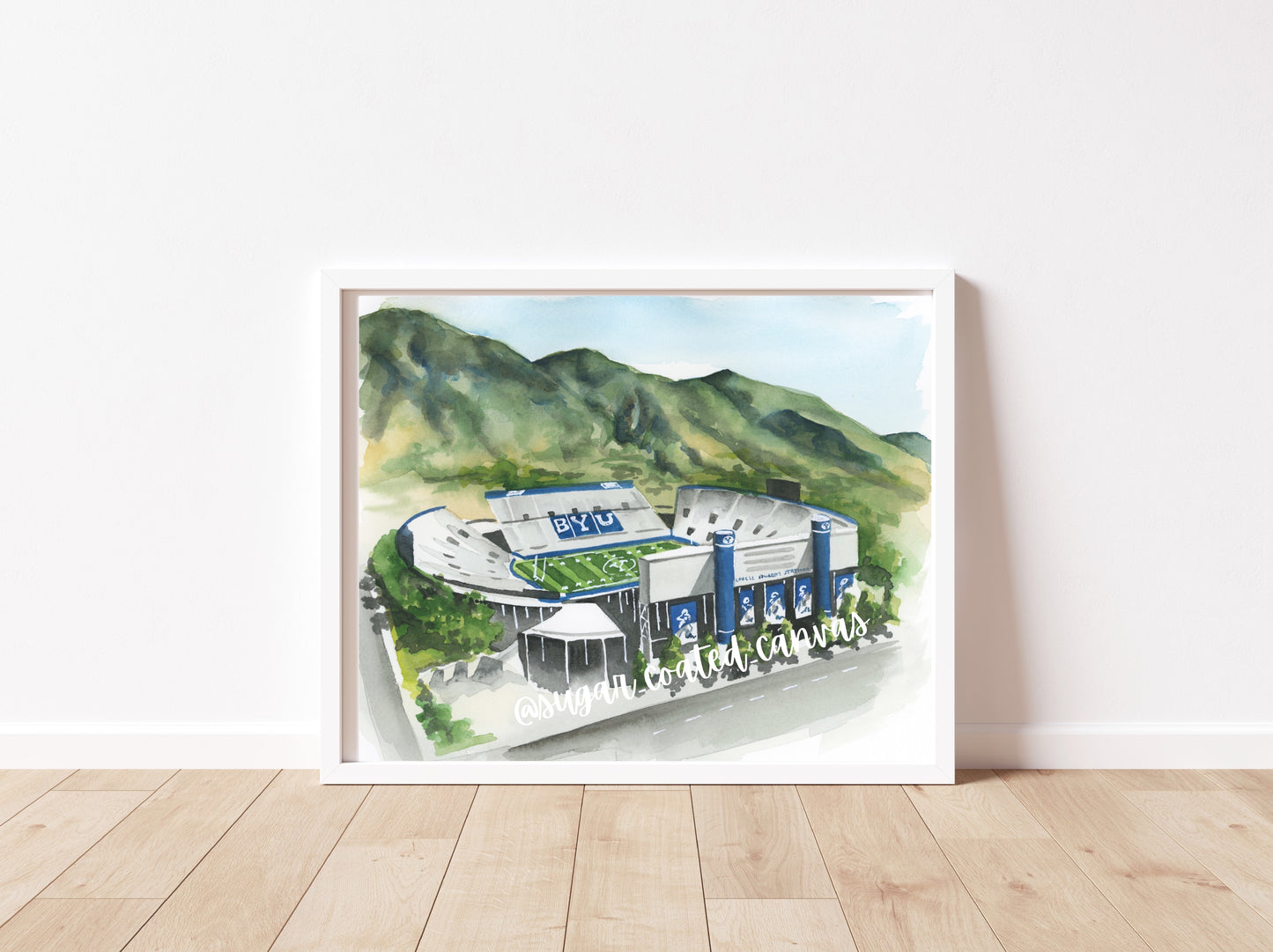 Blue Football Stadium BYU Watercolor Print