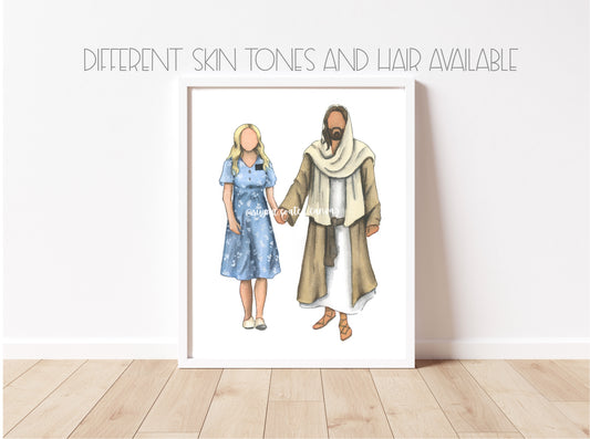 Sister Missionary walking with Jesus Christ Print