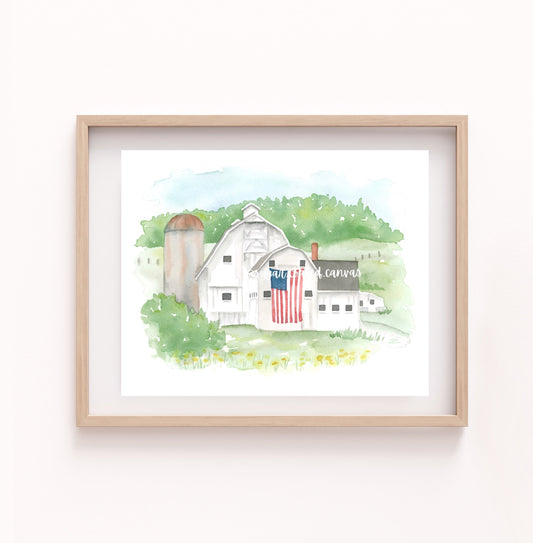 USA Barn Watercolor Print
