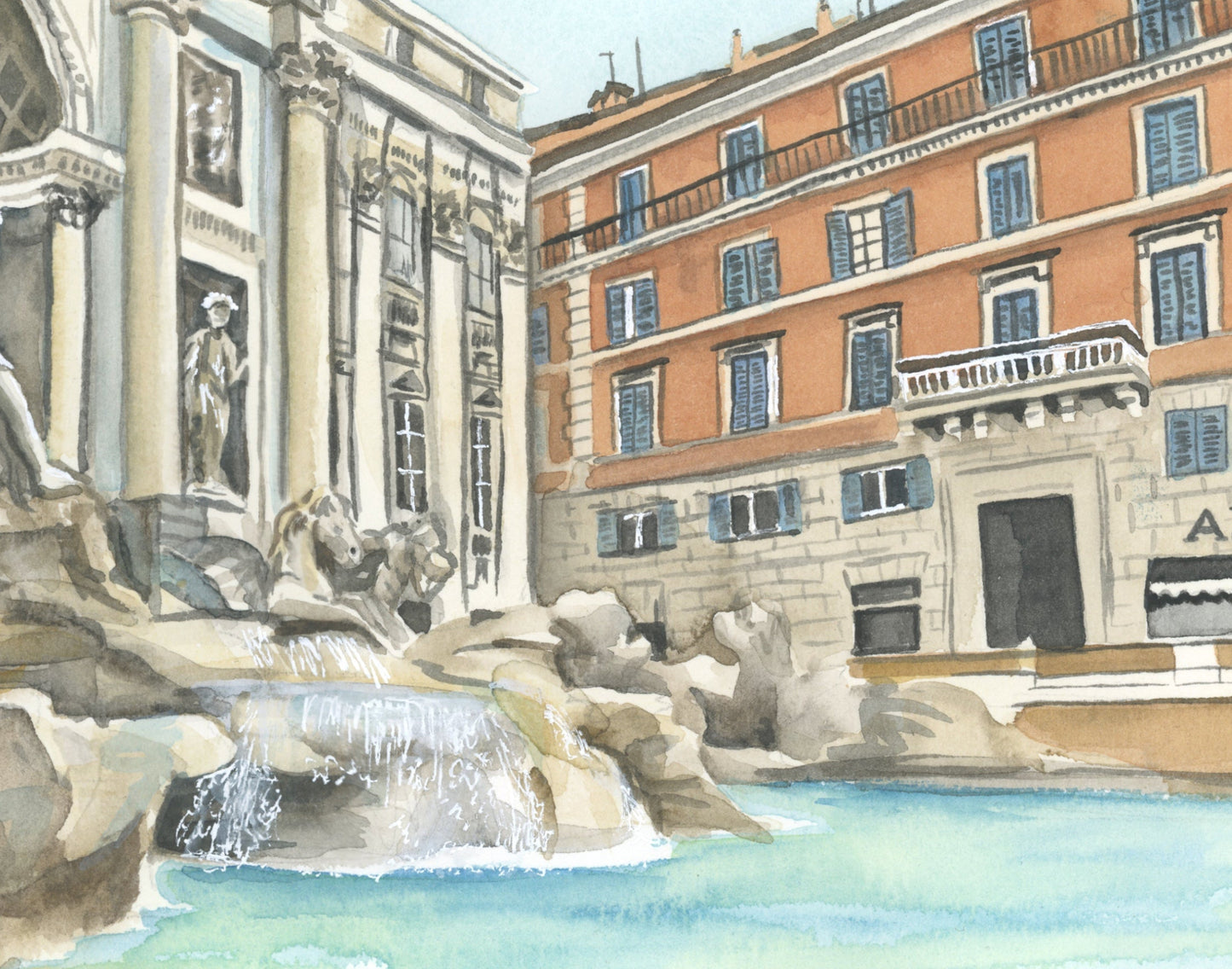 Trevi Fountain Rome Watercolor Painting