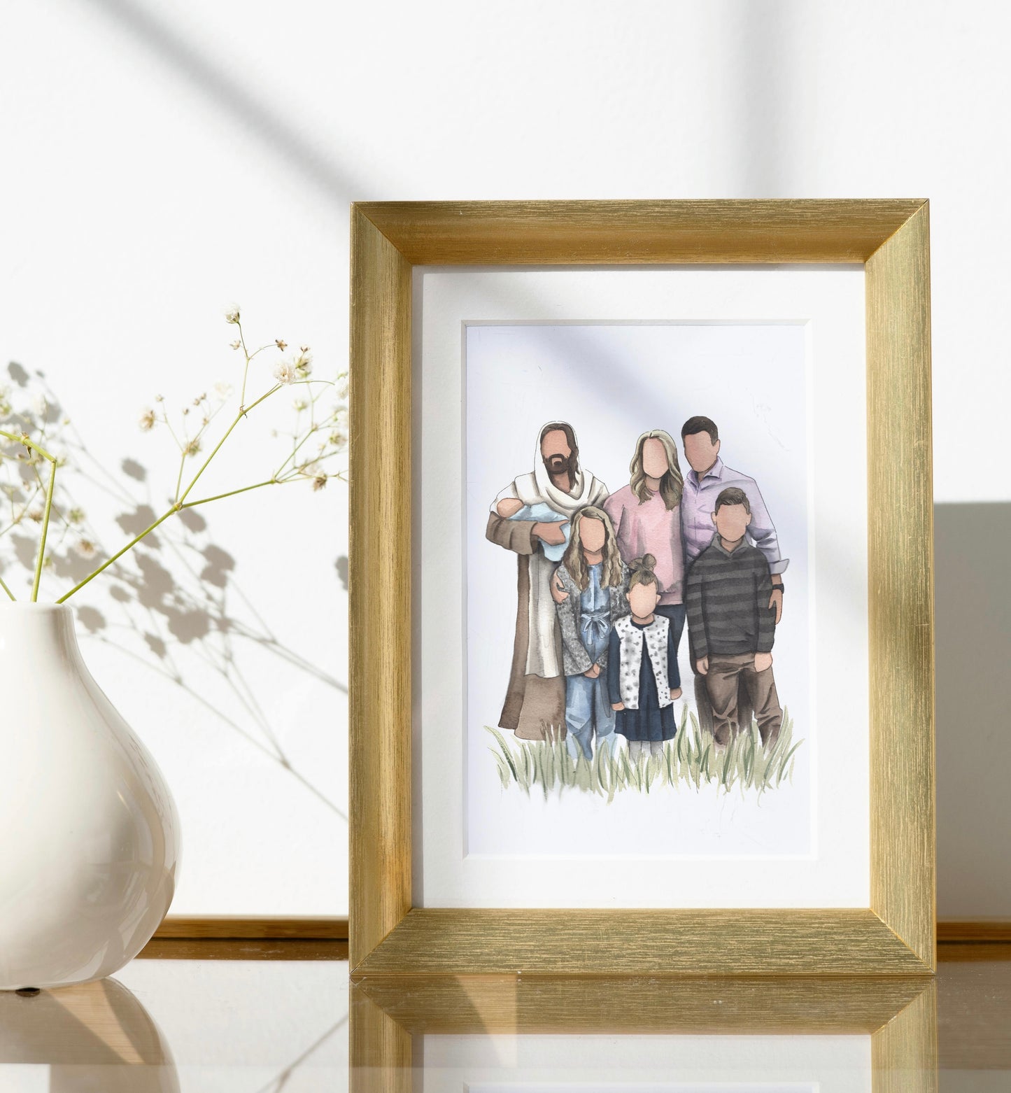 Custom Faceless Watercolor Portrait with Christ