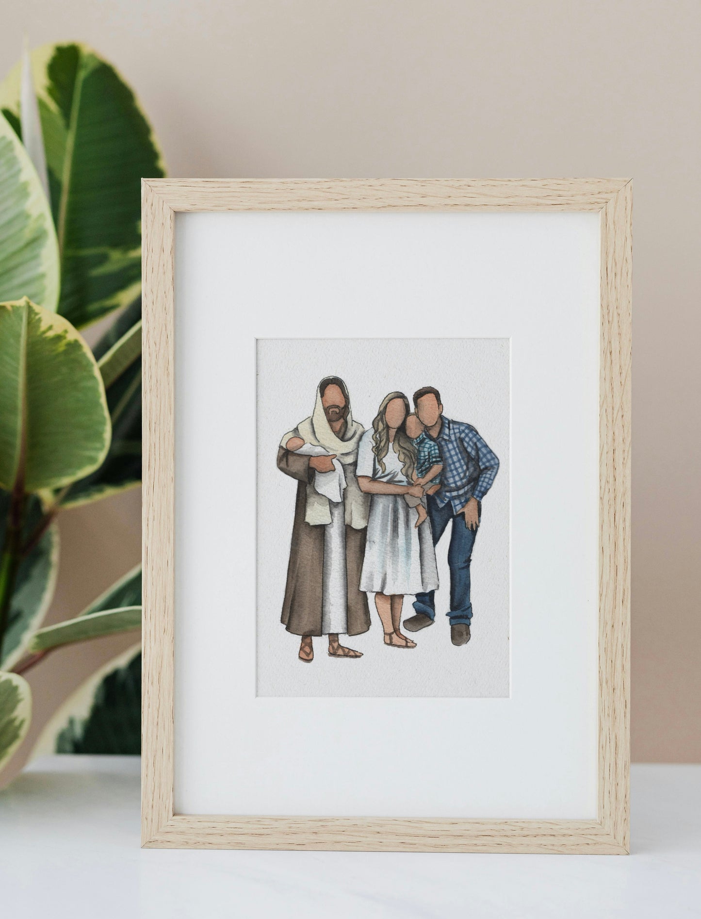 Custom Faceless Watercolor Portrait with Christ