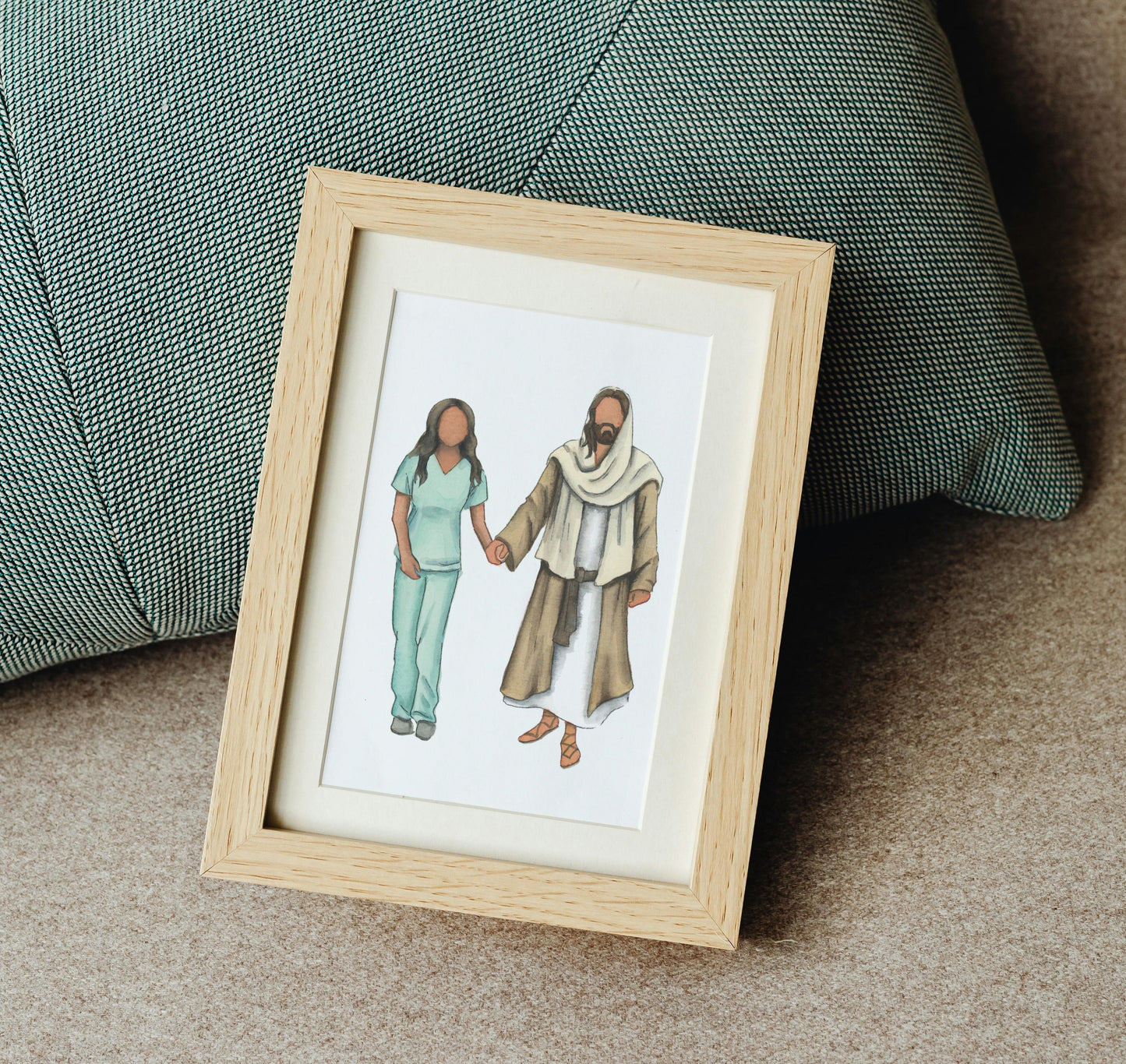 Nurse Walking with Christ Watercolor Print