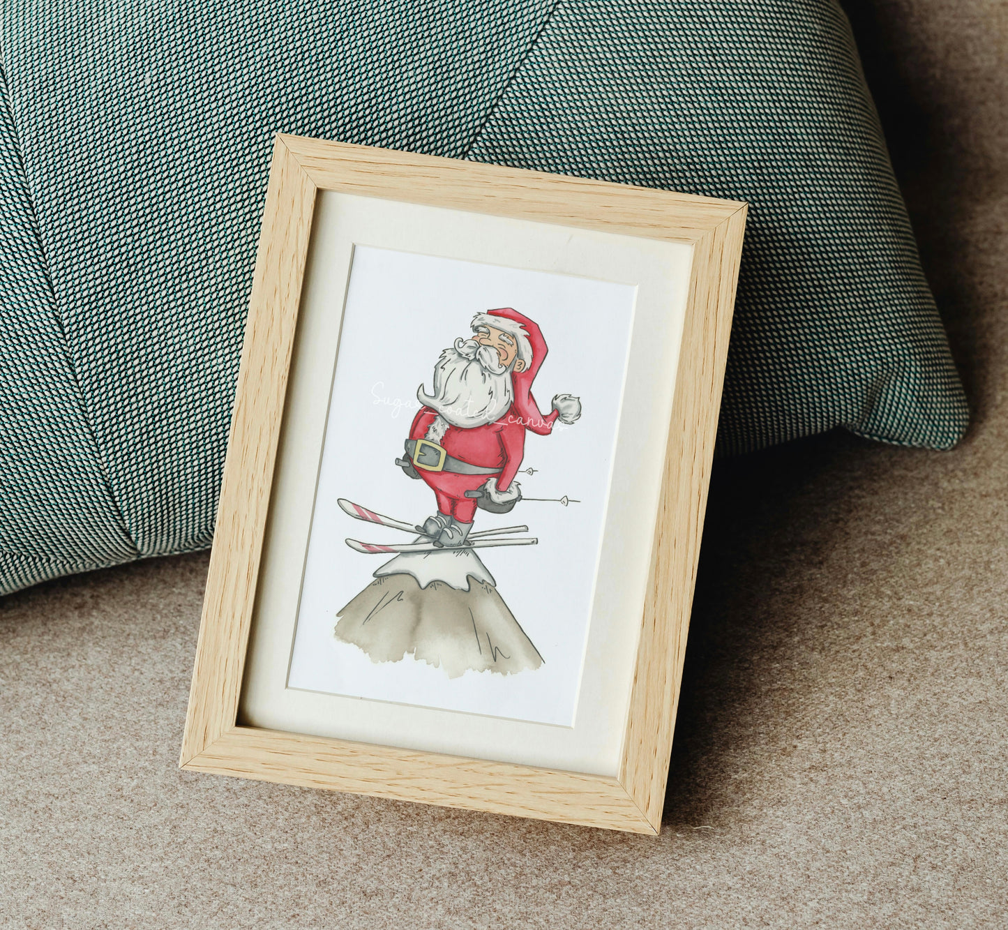Ski Santa Watercolor Print