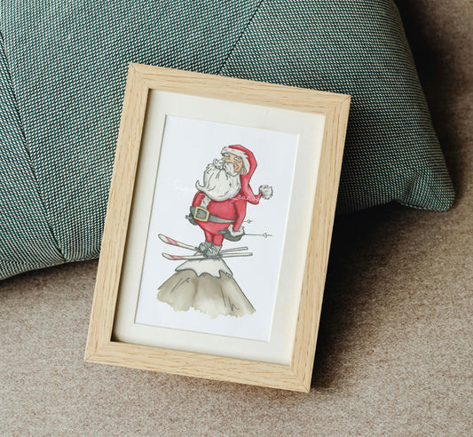 Ski Santa Watercolor Print