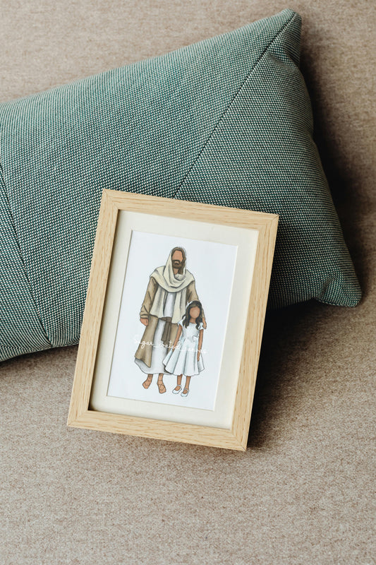 Baptism Girl with Jesus Christ Watercolor Print