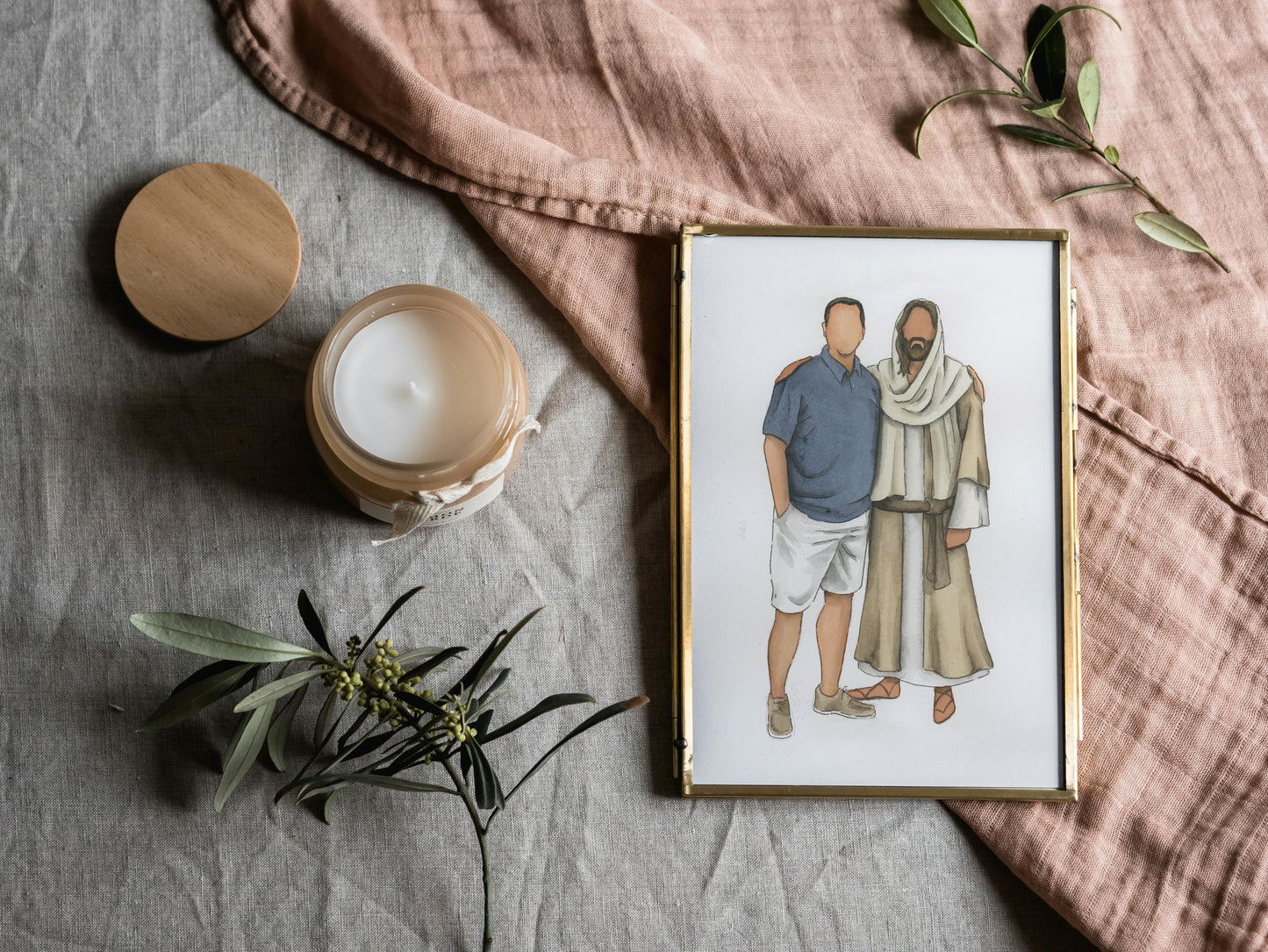 Custom Faceless Watercolor Portrait with Christ
