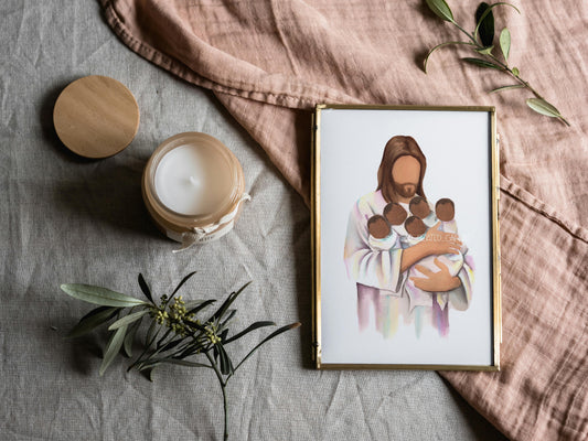 Jesus holding Five Babies Watercolor Print