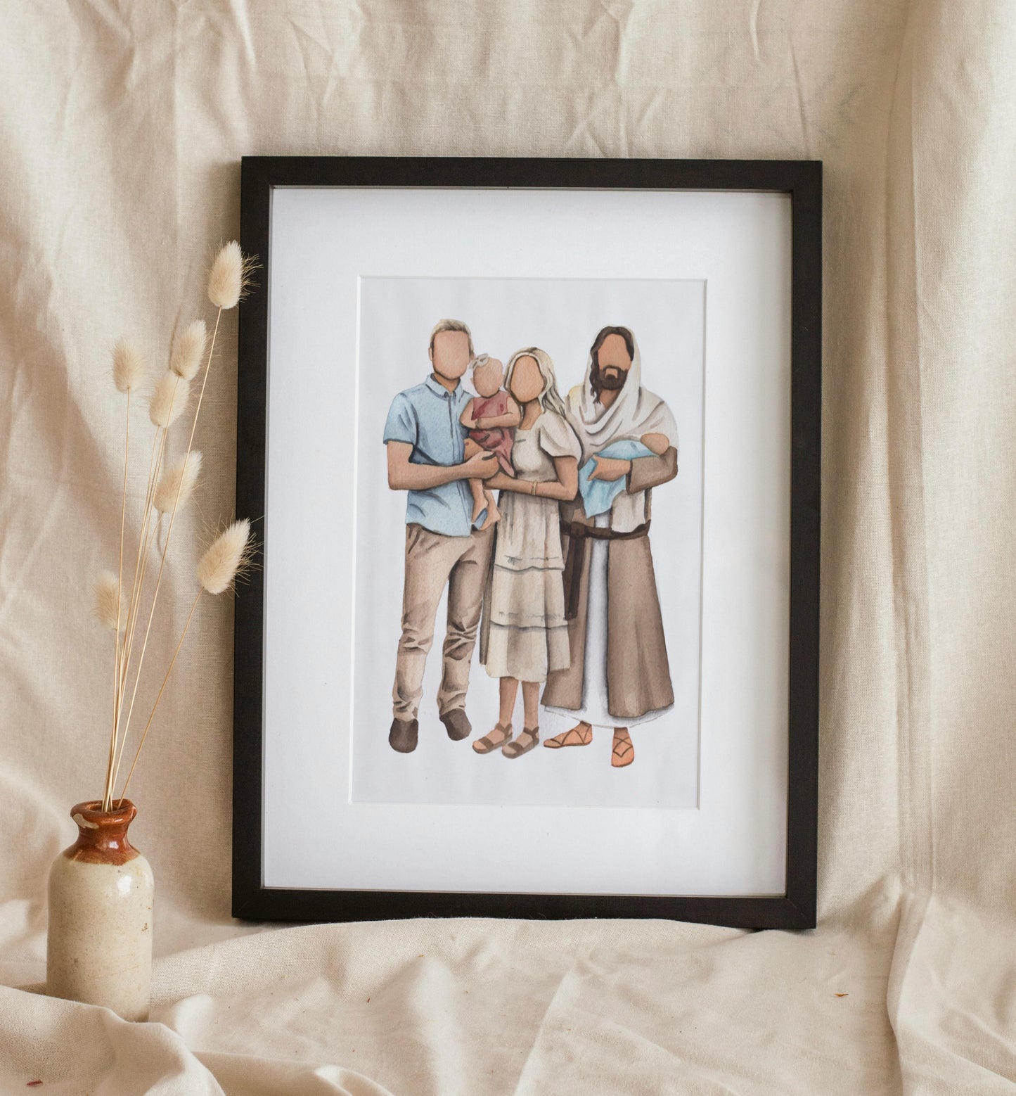 Custom Faceless Watercolor Portrait with Christ