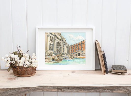Trevi Fountain Rome Watercolor Painting
